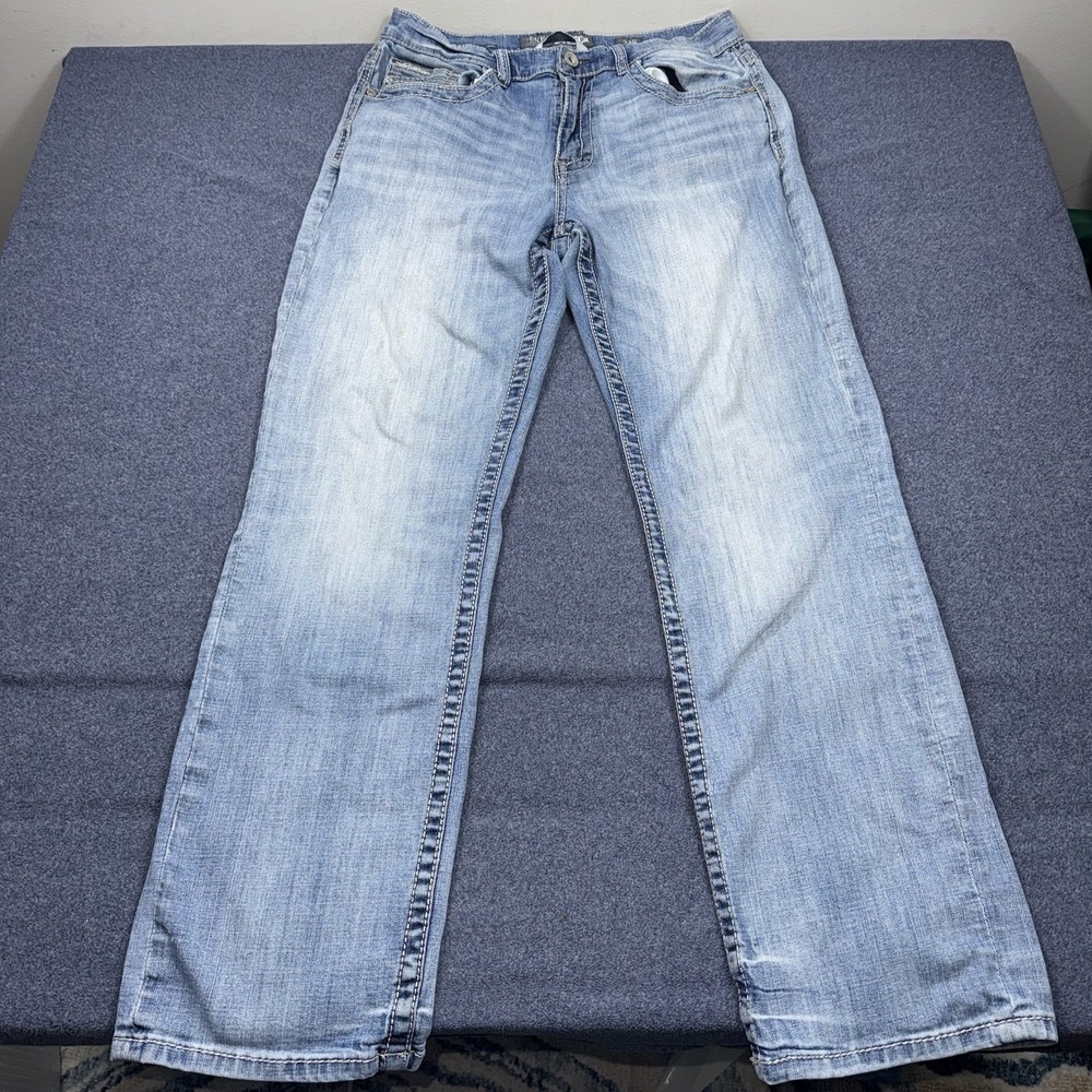 BKE Jeans Mens 33R 33x32 Blue Tyler Straight Leg Denim Light Wash Western Cowboy